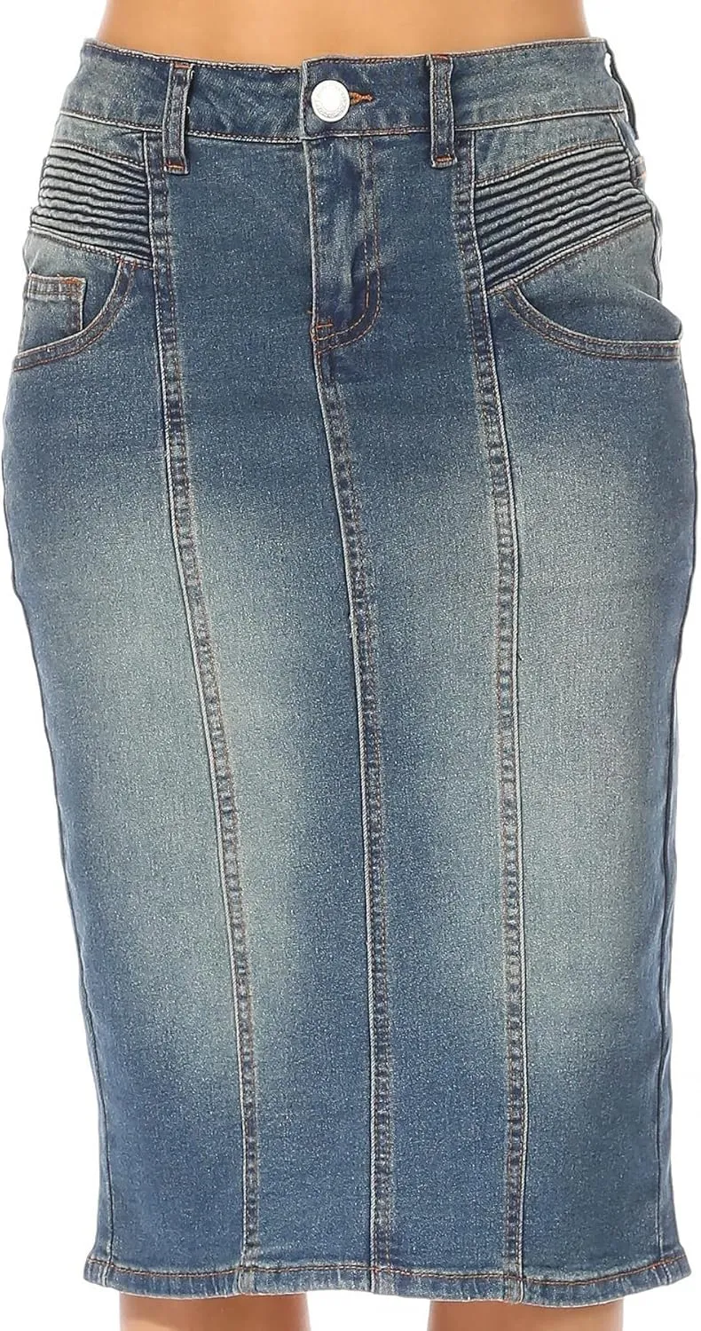 Fashion2Love Women's Juniors/Plus Size Middle - Length Stretch Denim Pencil Skirt (79010)