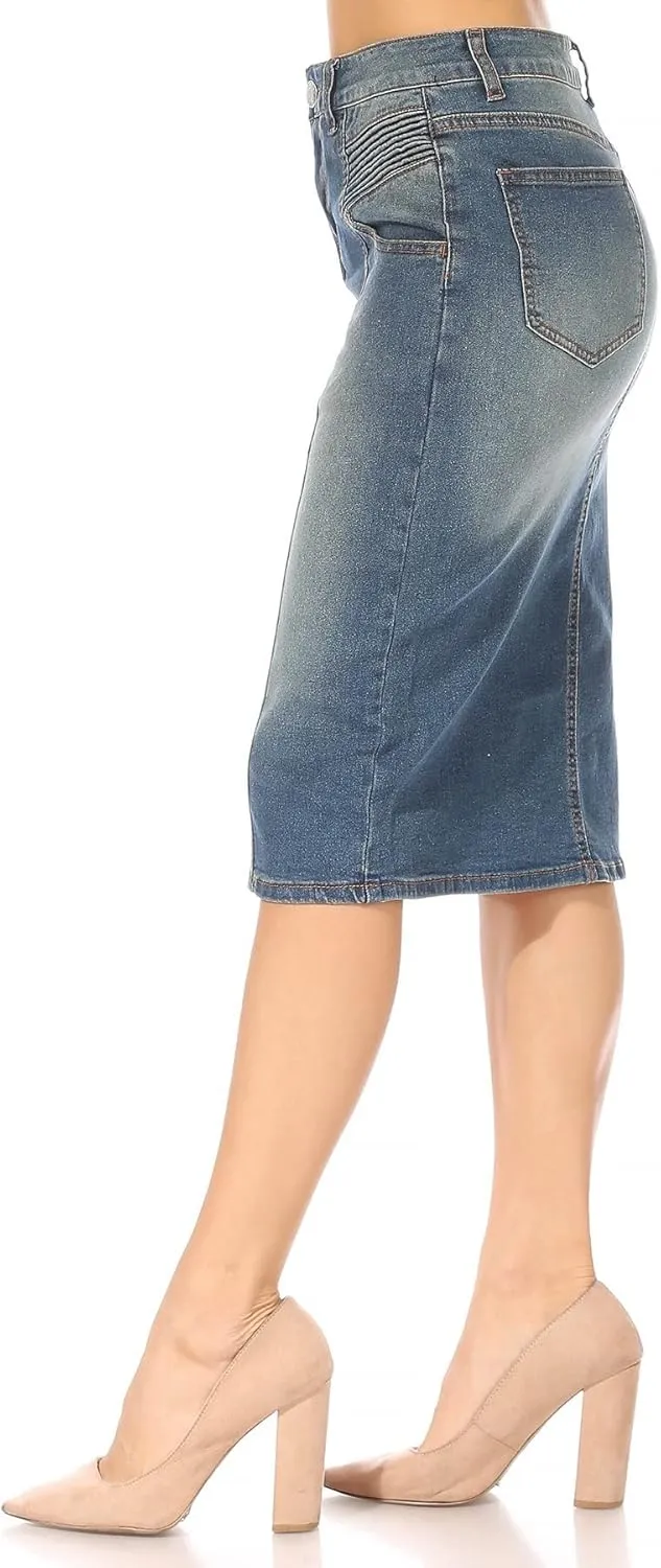 Fashion2Love Women's Juniors/Plus Size Middle - Length Stretch Denim Pencil Skirt (79010)