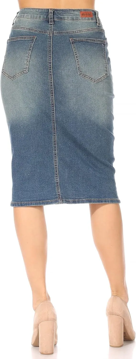 Fashion2Love Women's Juniors/Plus Size Middle - Length Stretch Denim Pencil Skirt (79010)