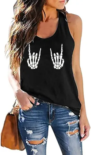 Fensajomon Skull Shirt for Women Tank Top Sleeveless Workout Summer Printed Loose Running T-Shirt Vest