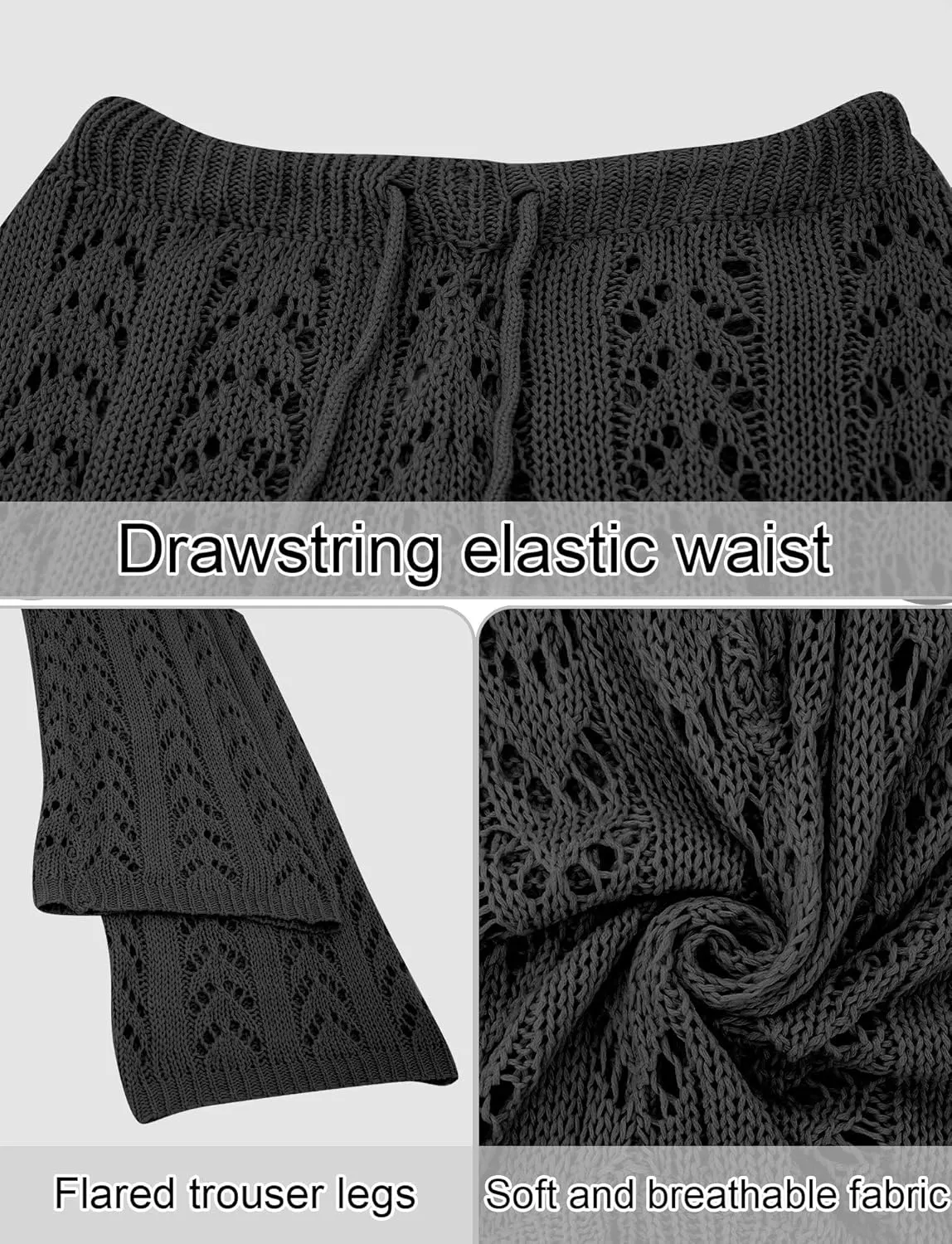 FEOYA Women Crochet Cover Up Pants Hollow Out High Waist Beach Pants Knit Swimsuit Coverup Pants