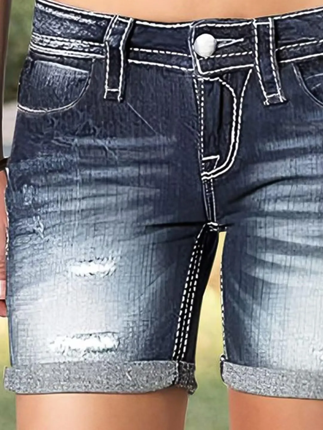 Flamingals Women's Ripped Cuffed Hem Denim Shorts Low Waist Casual Shorts