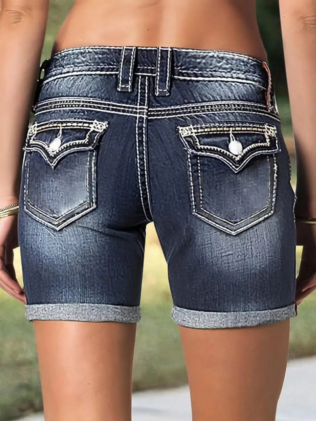 Flamingals Women's Ripped Cuffed Hem Denim Shorts Low Waist Casual Shorts