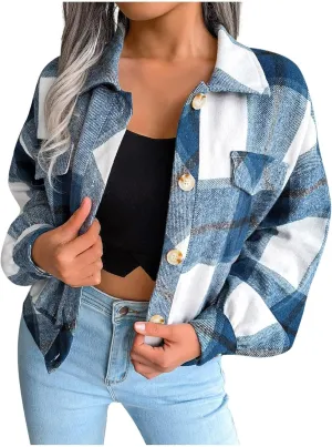 Flannel Jacket Women Plaid Fleece Sherpa Shacket Jackets 2024 Casual Long Sleeve Button Down Collared Fall Winter Coats