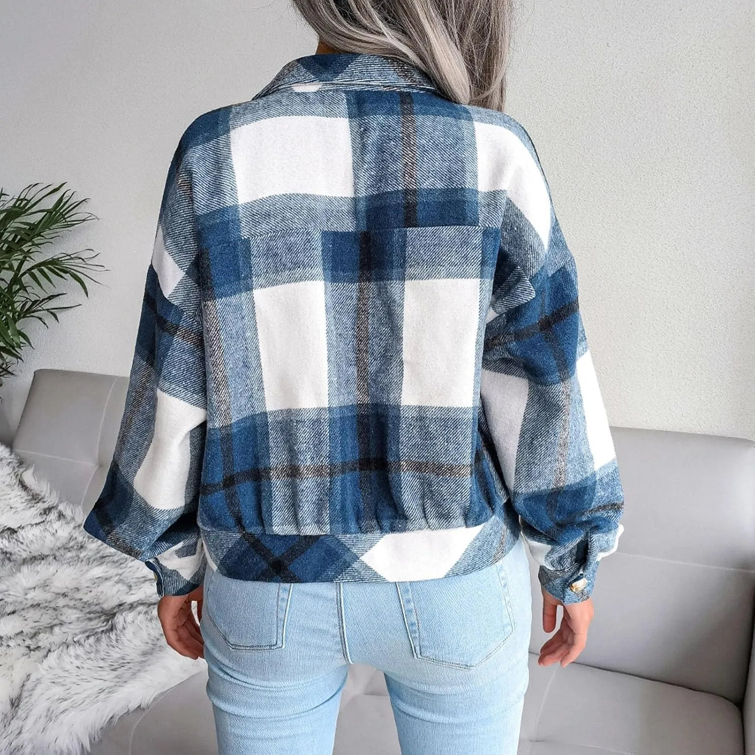 Flannel Jacket Women Plaid Fleece Sherpa Shacket Jackets 2024 Casual Long Sleeve Button Down Collared Fall Winter Coats