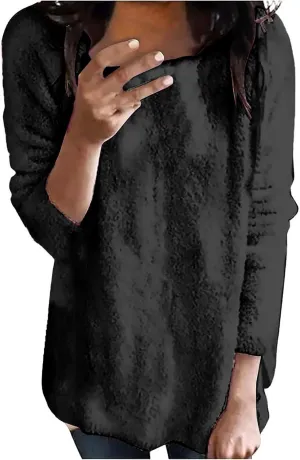 Fleece Jacket Women Long Sleeve Thin Fashion Ladies Pullover Sweater Oversized Fluffy Outerwear Sherpa Jacket