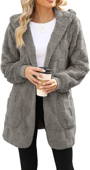 Fleece Jacket Women Loose Casual Solid Color With Pockets Double Sided Velvet Cardigan Long Sleeved Jacket