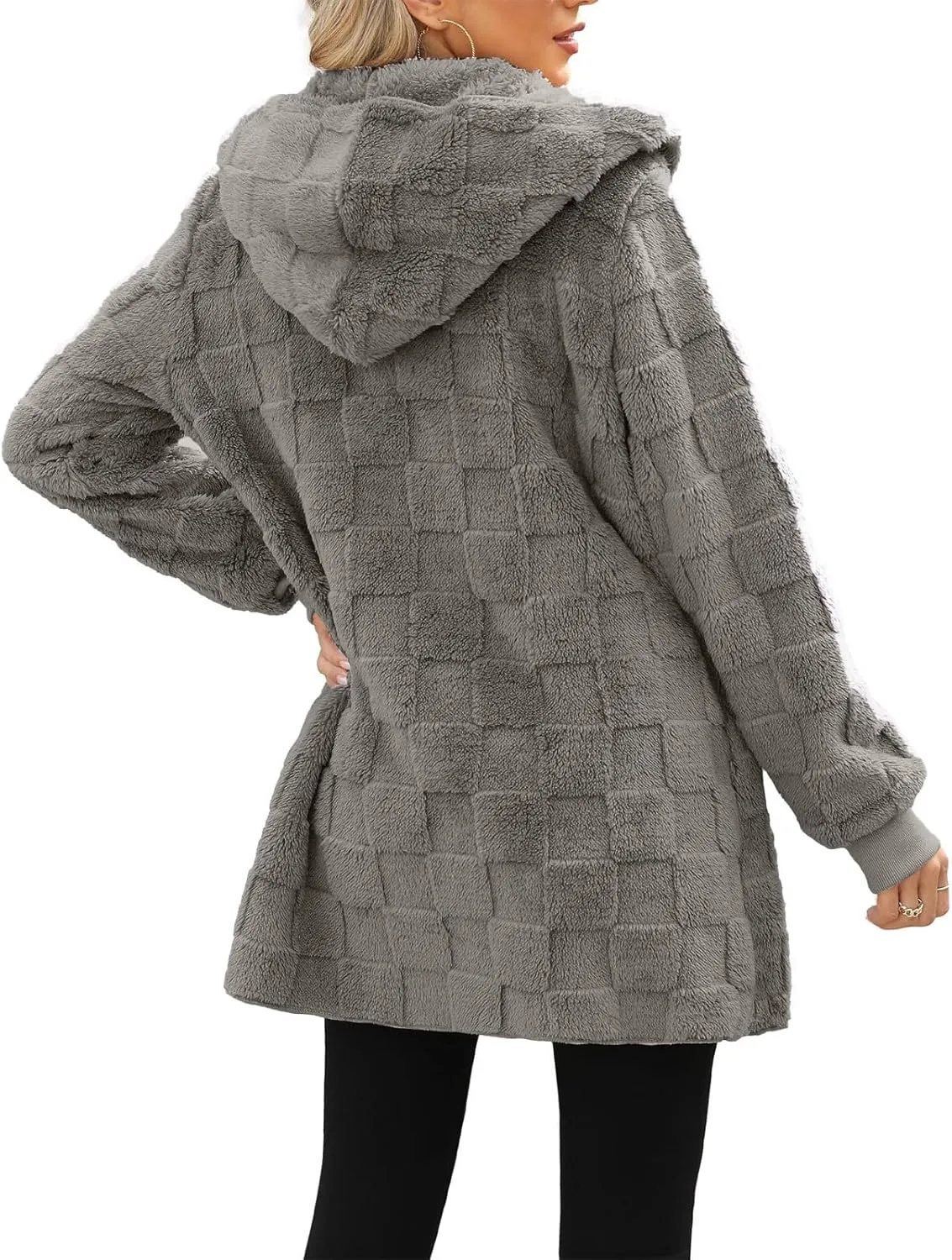 Fleece Jacket Women Loose Casual Solid Color With Pockets Double Sided Velvet Cardigan Long Sleeved Jacket