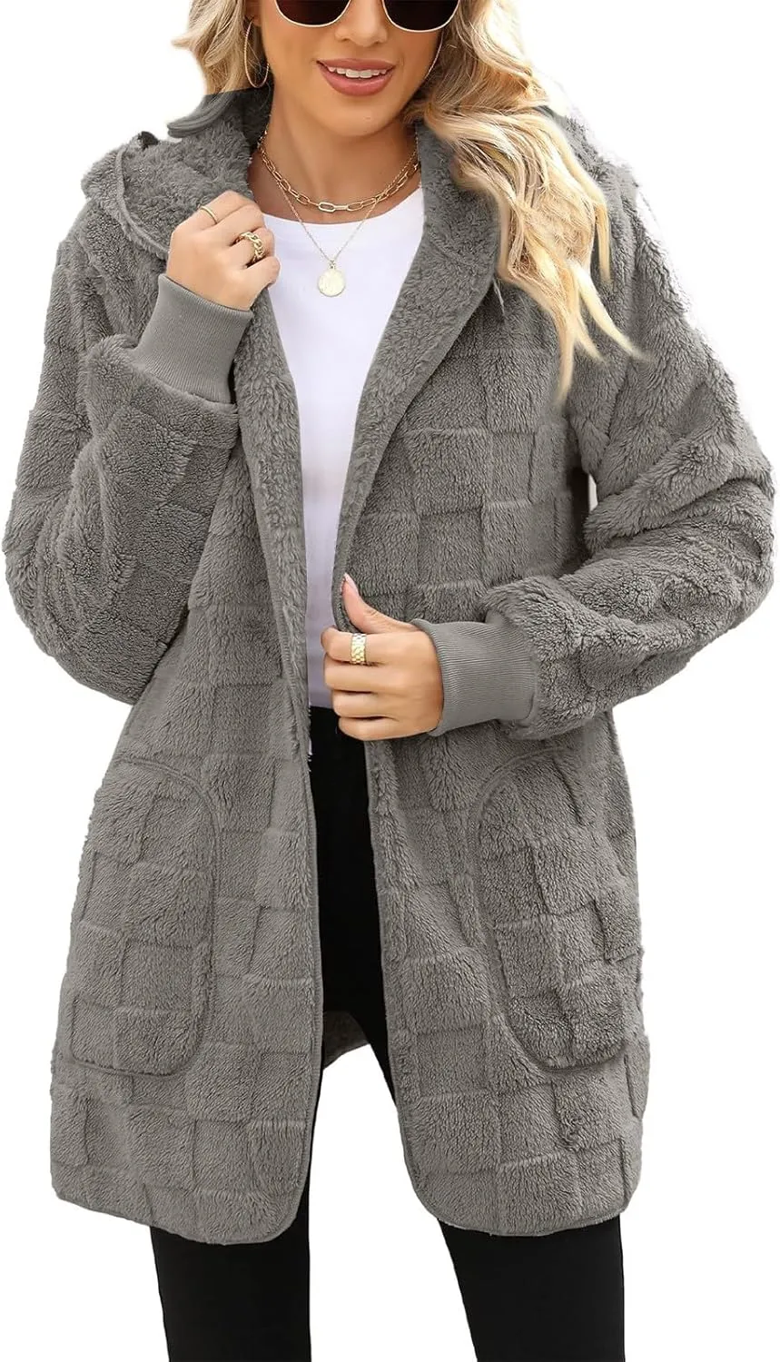 Fleece Jacket Women Loose Casual Solid Color With Pockets Double Sided Velvet Cardigan Long Sleeved Jacket