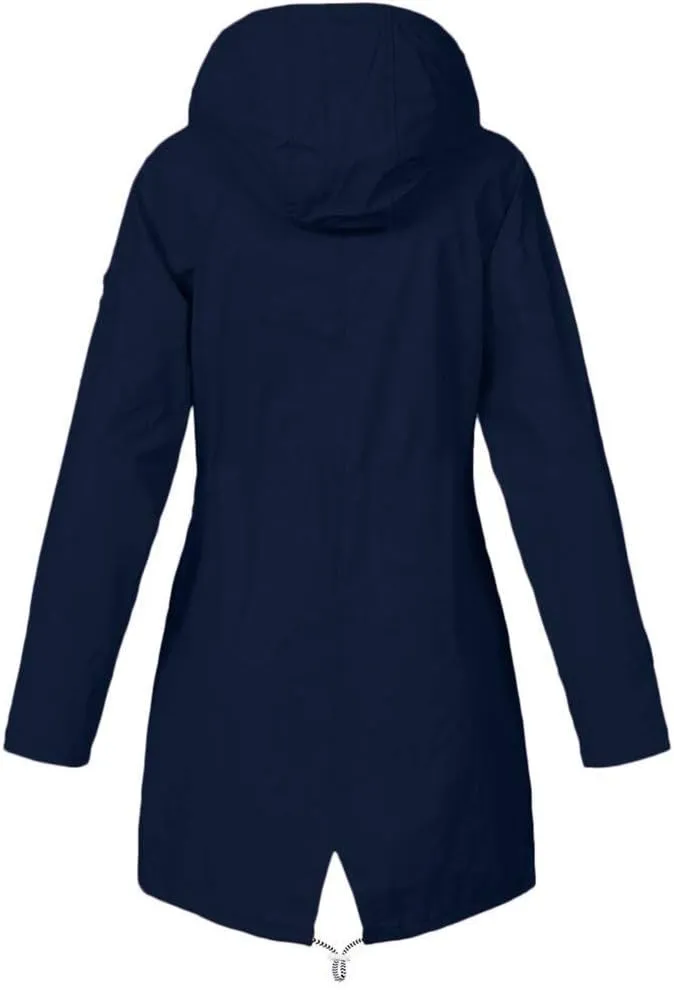 Fluffy Jackets for Women Women Solid Rain Jacket Outdoor Plus Size Hooded Windproof Loose Coat