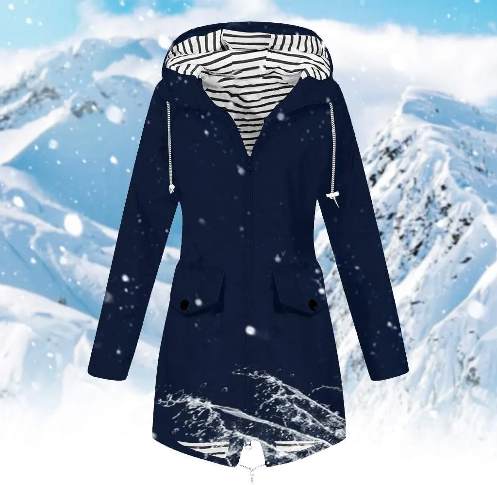 Fluffy Jackets for Women Women Solid Rain Jacket Outdoor Plus Size Hooded Windproof Loose Coat