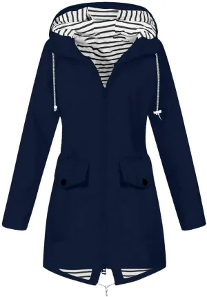 Fluffy Jackets for Women Women Solid Rain Jacket Outdoor Plus Size Hooded Windproof Loose Coat