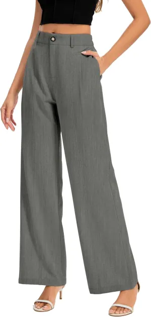 FUNYYZO Women's Long Casual Pants High Waisted Work Pants Dressy Wide Leg Elastic Waist Trousers Pants