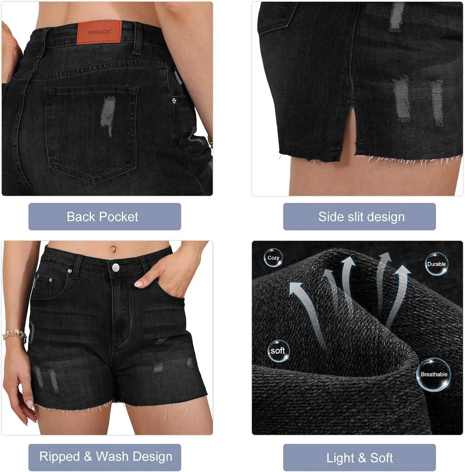 Genleck Women's High Waisted Ripped Stretchy Denim Shorts Casual Jeans Shorts Hot Shorts Summer