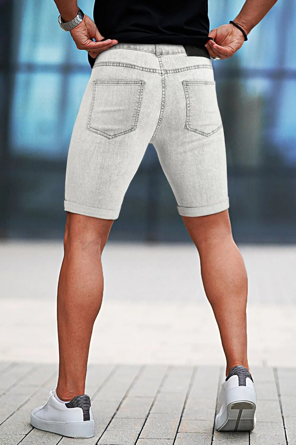 GINGTTO Mens Denim Shorts Ripped Skinny Stretch Jean Shorts Men