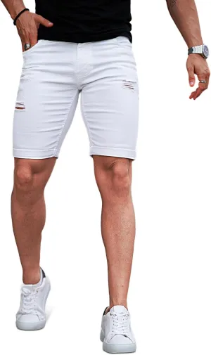 GINGTTO Mens Denim Shorts Ripped Skinny Stretch Jean Shorts Men