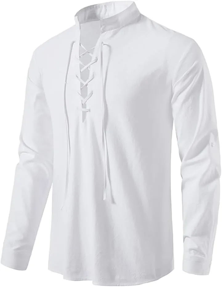 Gionforsy Men's Medieval Pirate Vest Long Sleeve Shirt Medieval Renaissance Costume lace up Vest Gothic Shirt