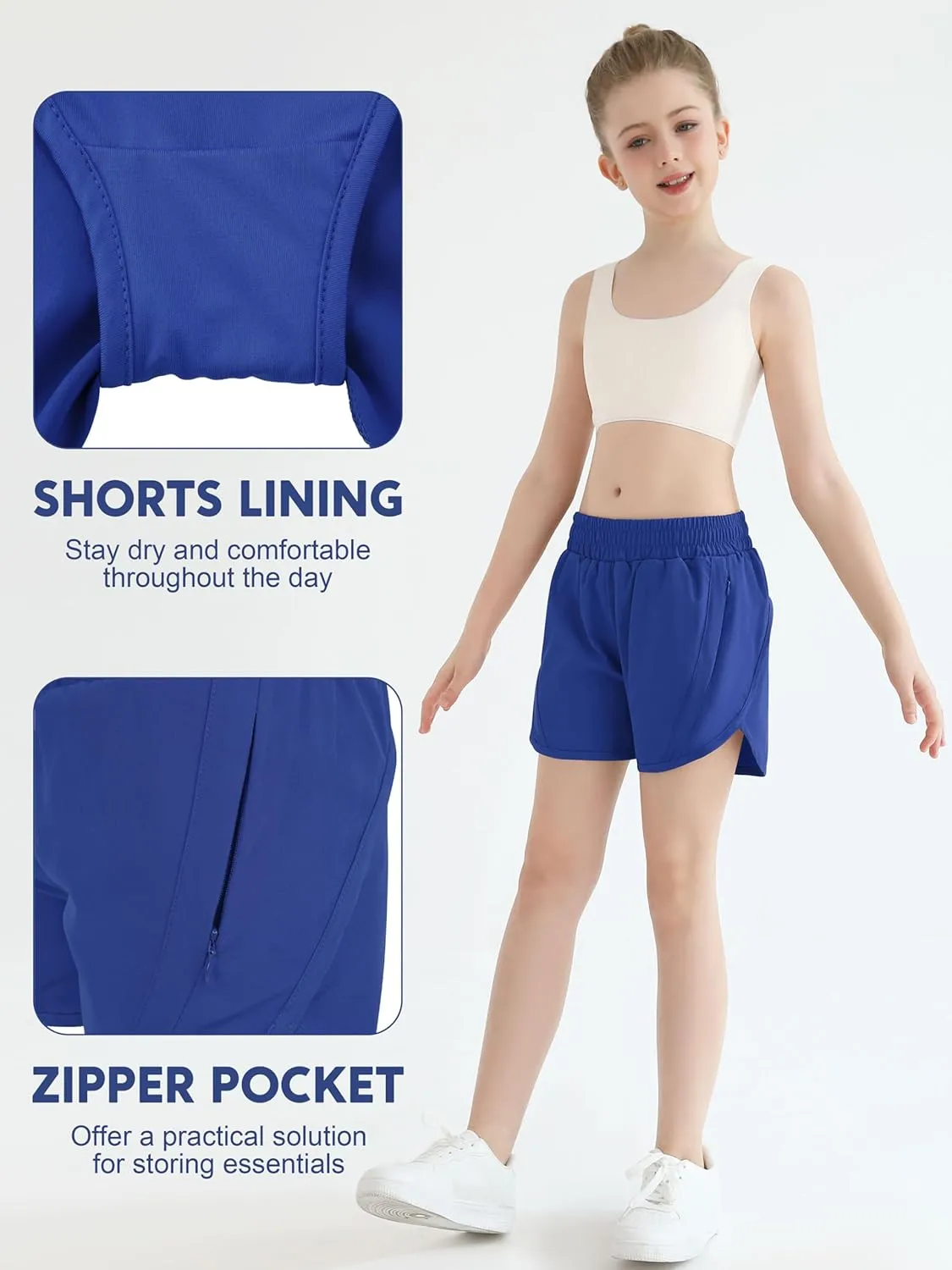 Girls Athletic Shorts Kids High Waisted Active Shorts with Zipper Pockets Running Sports Shorts for Teen Girls