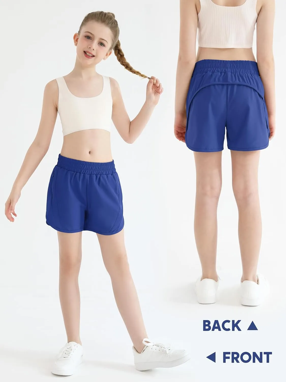 Girls Athletic Shorts Kids High Waisted Active Shorts with Zipper Pockets Running Sports Shorts for Teen Girls