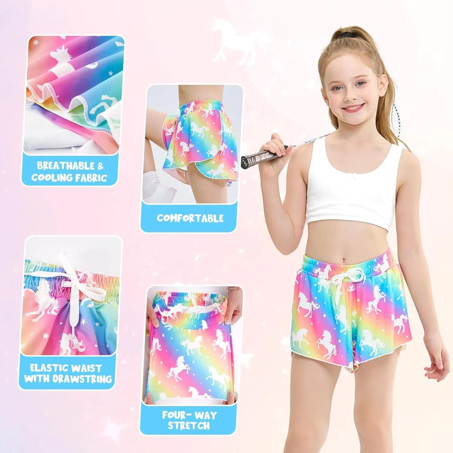 Girls Butterfly Shorts Unicorn Running Shorts 2 in 1 Flowy Athletic Shorts Casual Skirt for Teens Kids