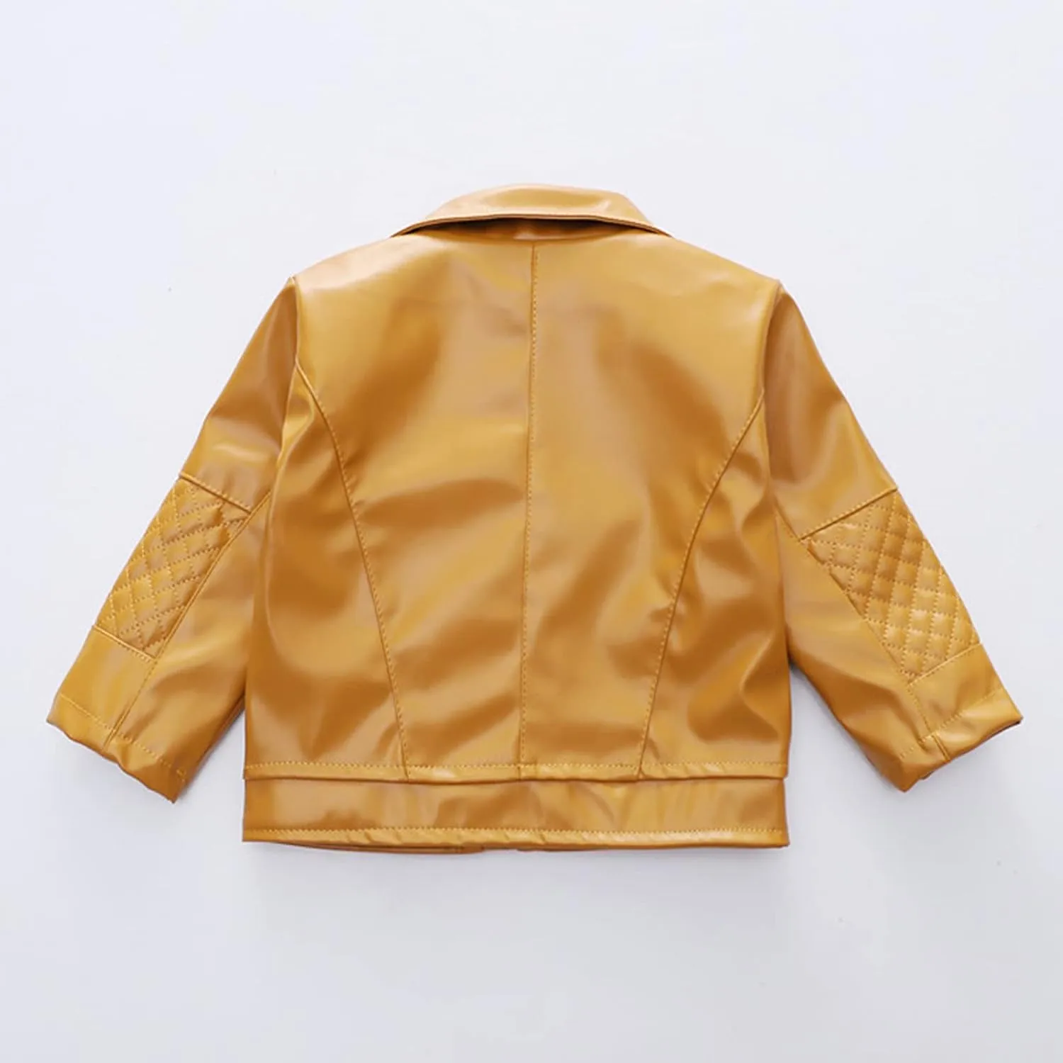 Girls Motorcycle Jackets Toddler PU Faux Leather Zipper Coat Turn-Down Collar Long Sleeve Crop Tops Fashion Outerwear