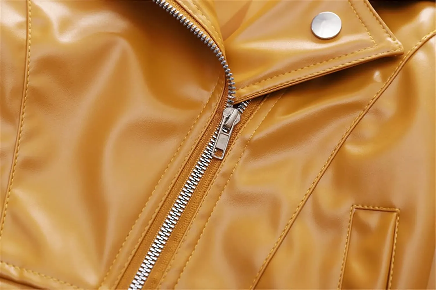 Girls Motorcycle Jackets Toddler PU Faux Leather Zipper Coat Turn-Down Collar Long Sleeve Crop Tops Fashion Outerwear