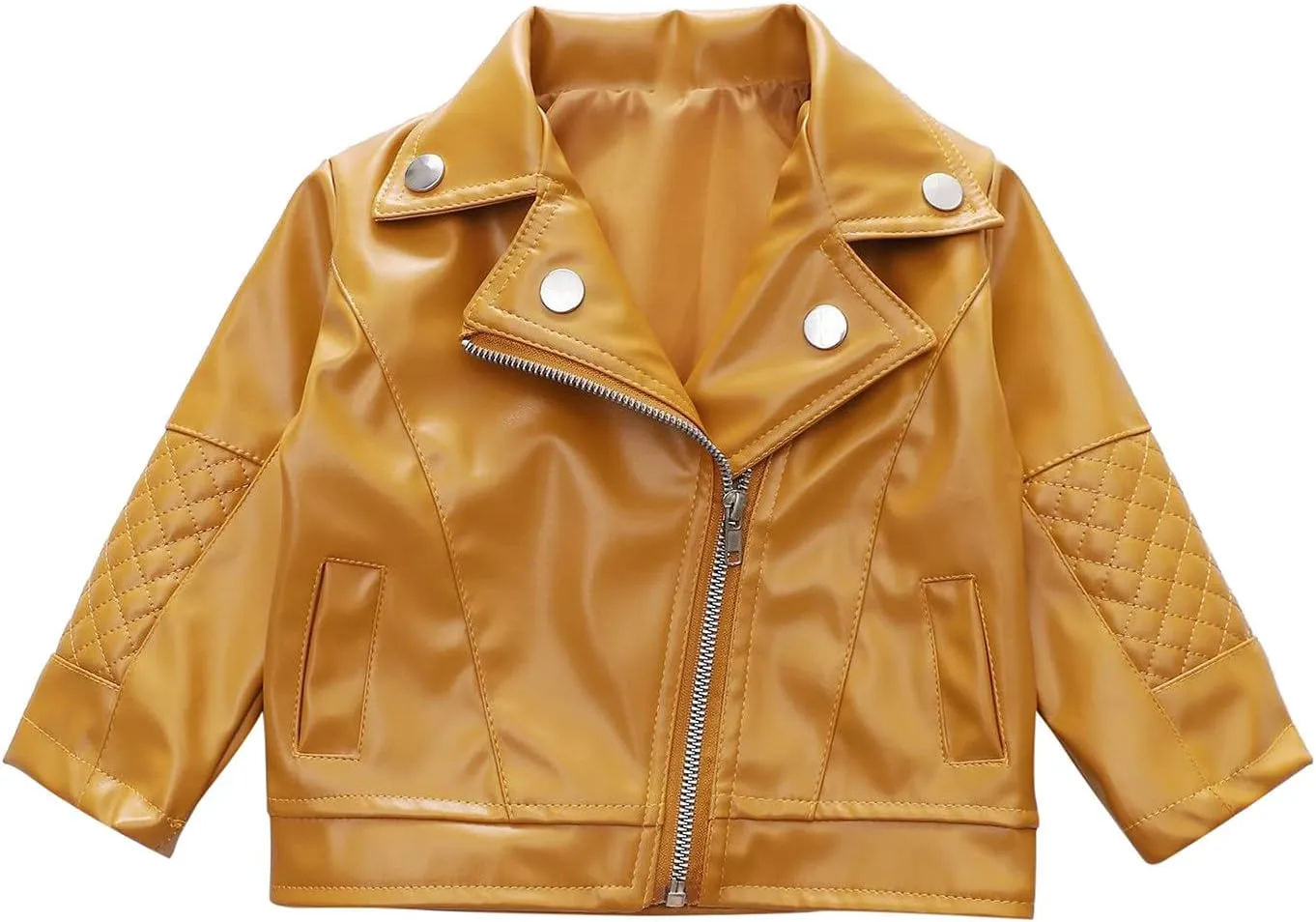 Girls Motorcycle Jackets Toddler PU Faux Leather Zipper Coat Turn-Down Collar Long Sleeve Crop Tops Fashion Outerwear
