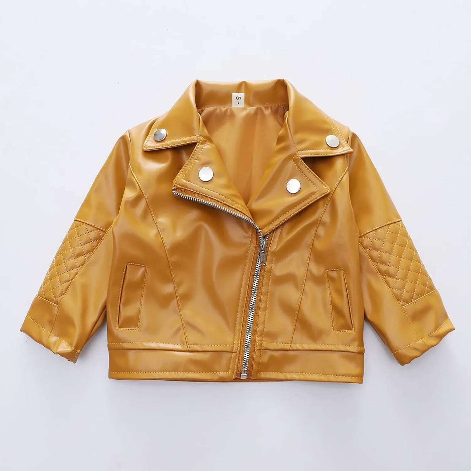 Girls Motorcycle Jackets Toddler PU Faux Leather Zipper Coat Turn-Down Collar Long Sleeve Crop Tops Fashion Outerwear