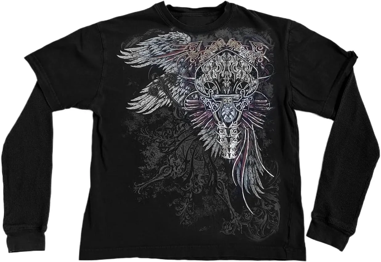 Goth Shirt Gothic Shirt Fake Two-Piece Alternative Clothing Goth Long Sleeve Top Grunge Clothes