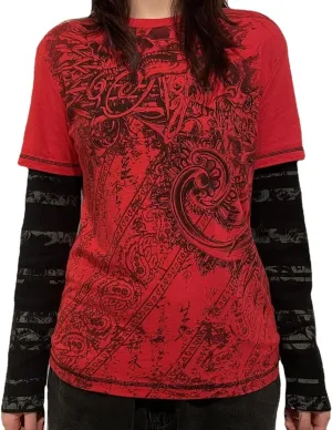 Goth Shirt Gothic Shirt Fake Two-Piece Alternative Clothing Goth Long Sleeve Top Grunge Clothes