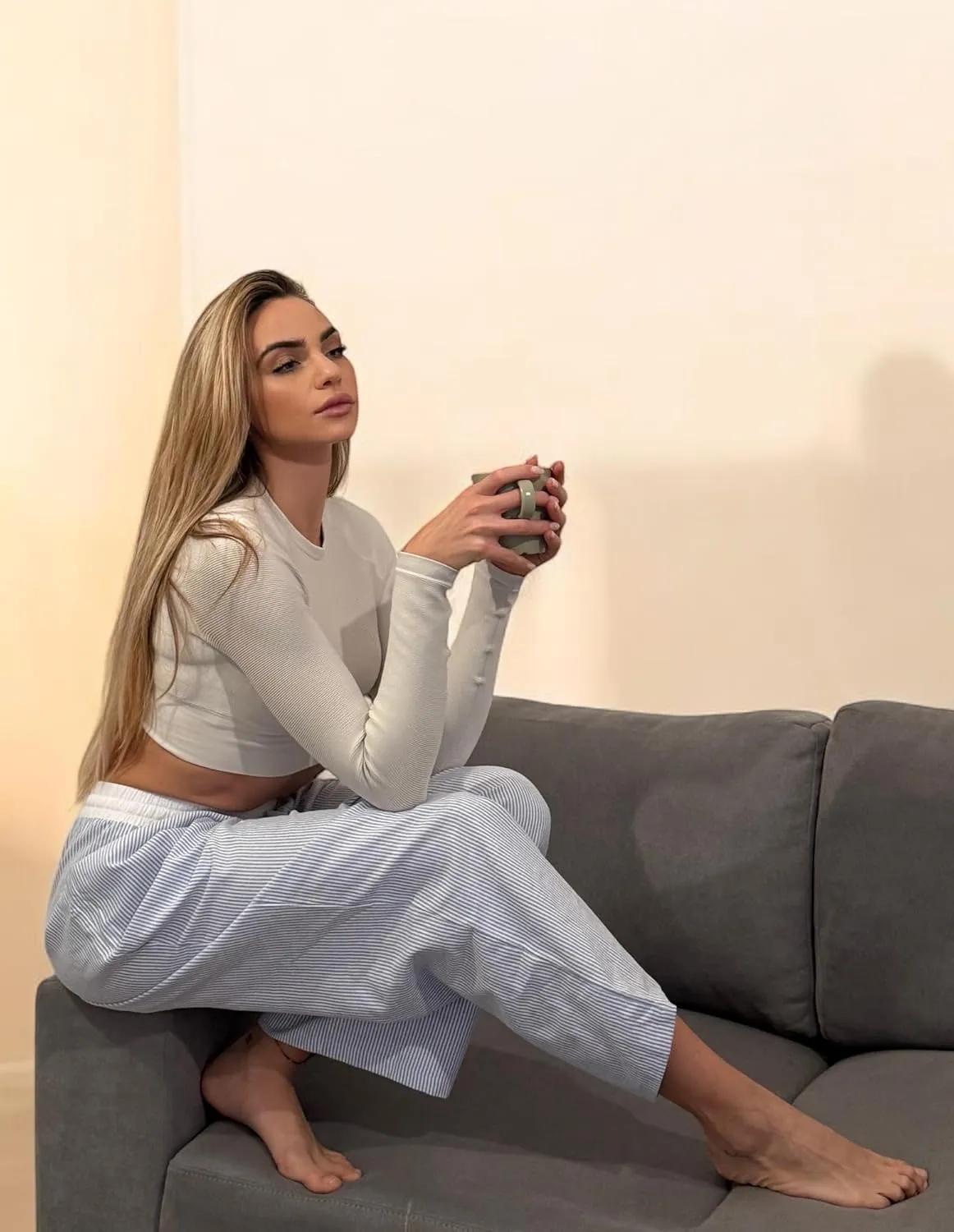 GRACE KARIN Women Cotton Palazzo Pants 2025 Summer Stripe Drawstring Loose Wide Leg Long Trousers with Pockets