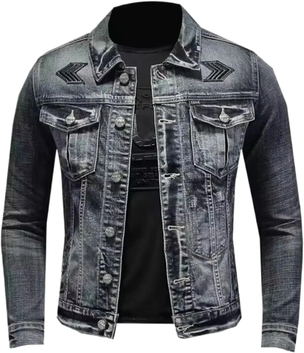 GUOYUXIAO Men'S Vintage Denim Jacket High Street Loose Street Biker Casual Buttoned Lapel Men Coat