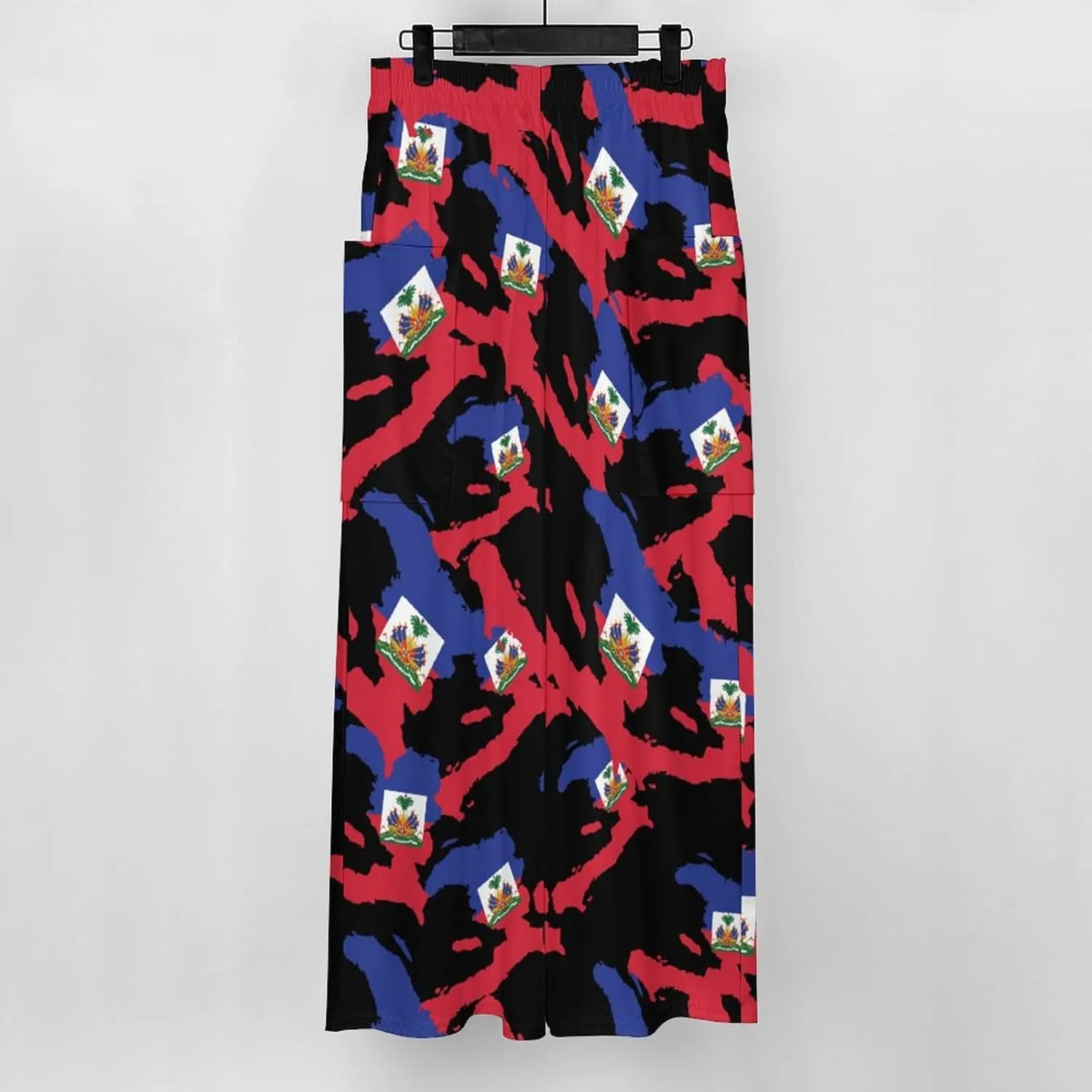Haitian Flag Map Women's Casual Pants Yoga Loose Wide Legs Trousers with Pockets High Waist