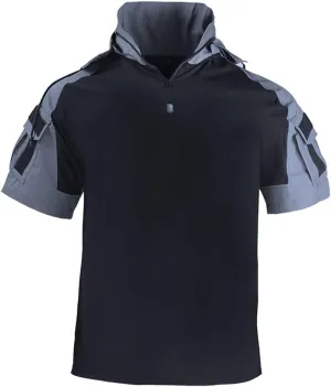 HANWILD Men's Combat Shirts Tactical Short Sleeve Shirt Cargo Military Airsoft T-Shirt with Hood Outdoor