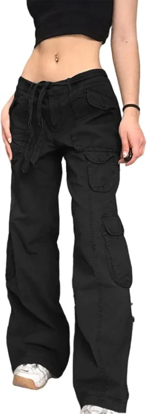 Harajuku Multi-Pocket Cargo Pants Women's Posh Low Waist Loose Casual Denim Pants