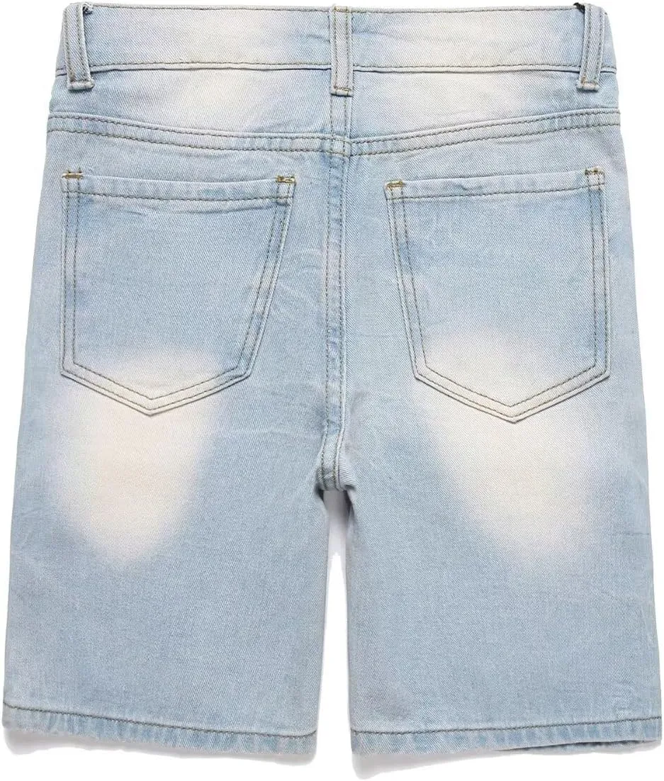 HENGAO Boys Ripped Denim Shorts Distressed Frayed Jean Shorts