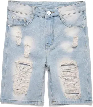 HENGAO Boys Ripped Denim Shorts Distressed Frayed Jean Shorts