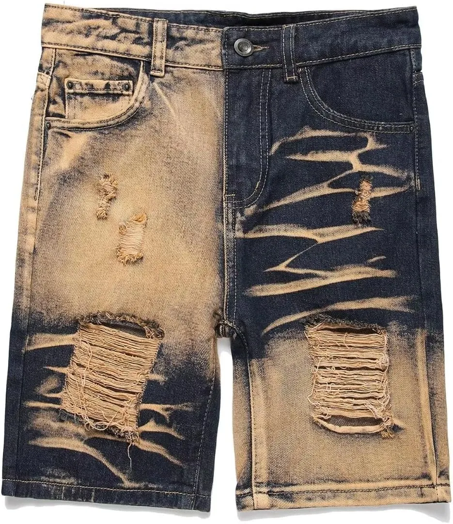 HENGAO Boys Ripped Denim Shorts Distressed Frayed Jean Shorts