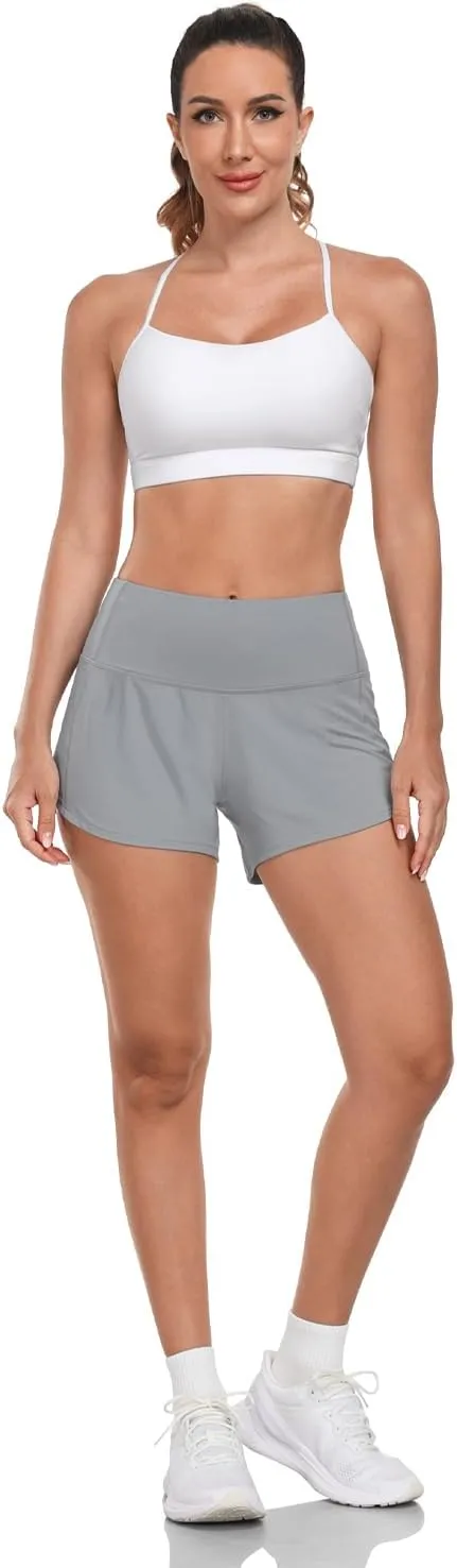 HeyNuts Focus Running Shorts for Women, High Waisted Athletic Shorts Lined Workout Shorts with Zipper Pocket 4"