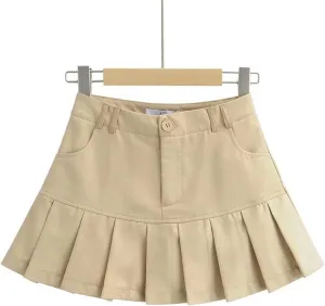 High-Waist Pleated Skirt Sweet Women's Skirt A-line Skirt-Khaki-XS