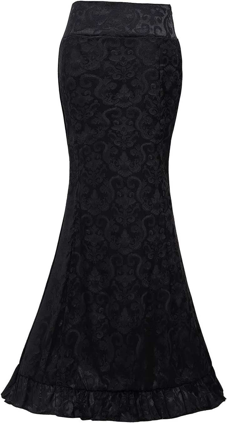 High Waist Vintage Bodycon Long Lace Mermaid Skirt Ruffled Steampunk Skirt Fishtail Evening Party Dress