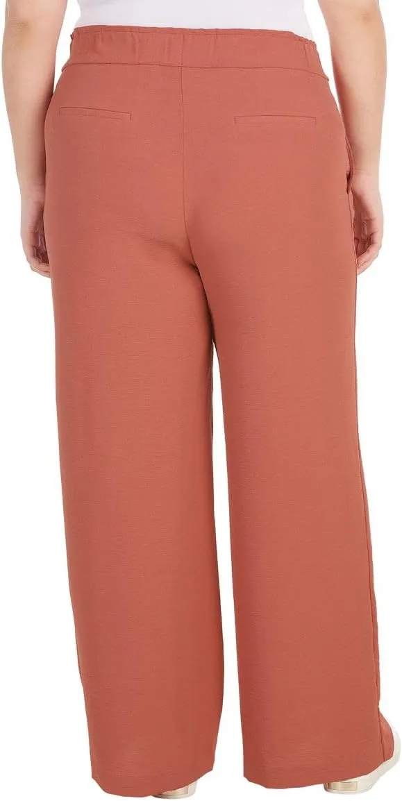 Hilary Radley Women's Wide Leg Crinkle Pants with Elasticwaistband