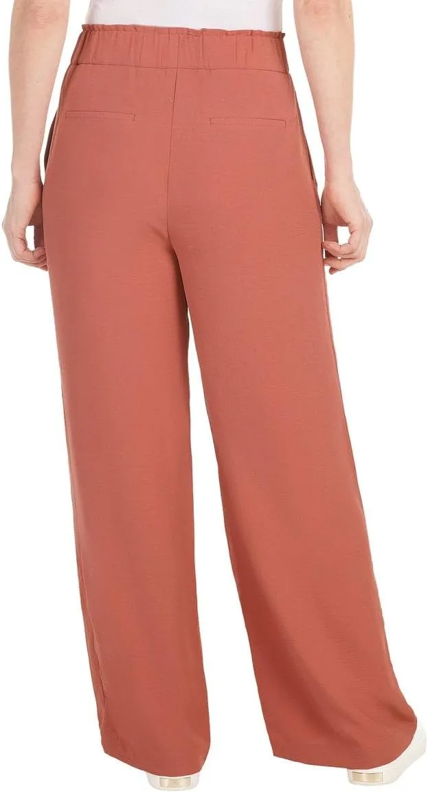 Hilary Radley Women's Wide Leg Crinkle Pants with Elasticwaistband