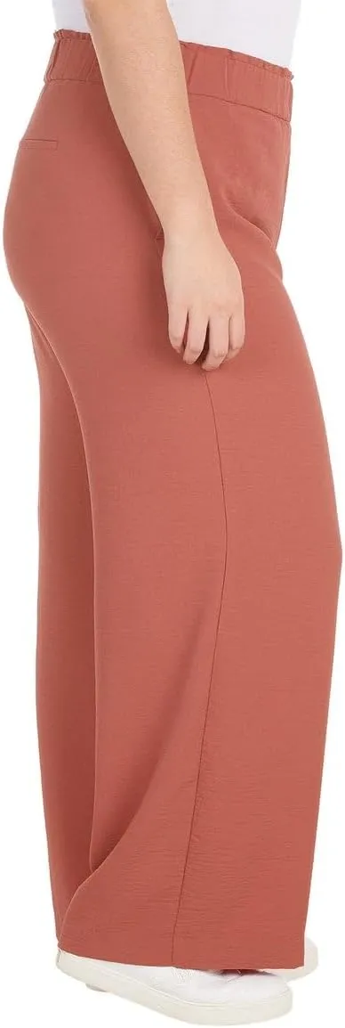 Hilary Radley Women's Wide Leg Crinkle Pants with Elasticwaistband