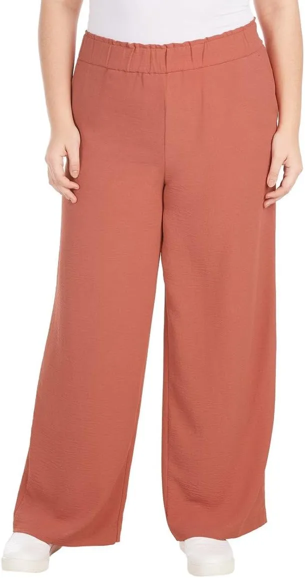 Hilary Radley Women's Wide Leg Crinkle Pants with Elasticwaistband