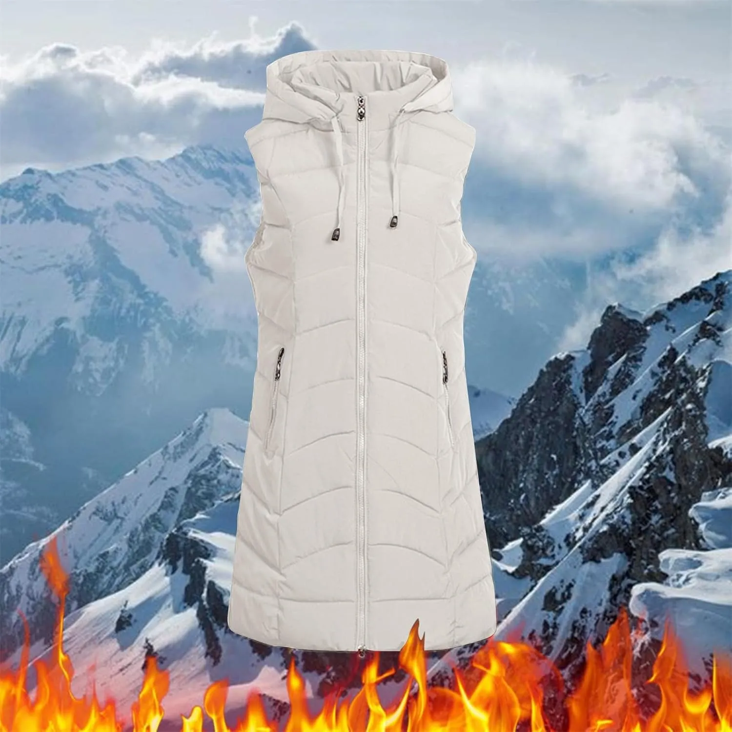 hlysgo Womens Winter Puffer Vest with Hood Sleeveless Hooded Full Zipper Thicken Long Jacket Slim Warm Padded Coats