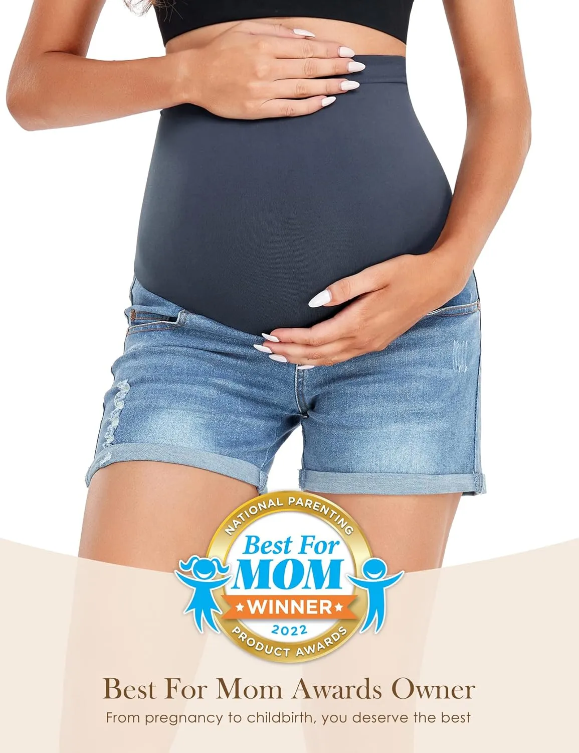 HOFISH Women's Maternity Denim Shorts Over The Belly Stretchy Comfy Jean Shorts Pants Casual Workout Pregnancy Shorts
