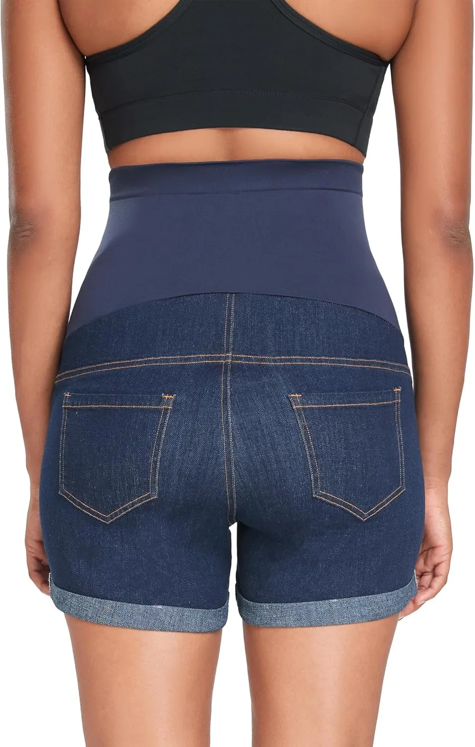 HOFISH Women's Maternity Denim Shorts Over The Belly Stretchy Comfy Jean Shorts Pants Casual Workout Pregnancy Shorts