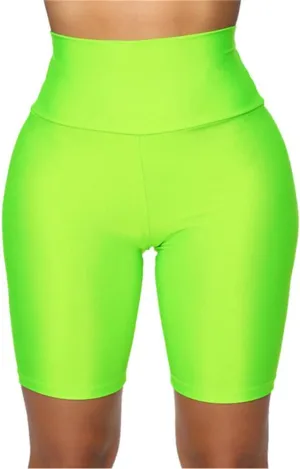 Hupplle Women's Neon Shiny Biker Shorts High Waisted Stretchy Athletic Cycling Shorts Workout Running Active Shorts