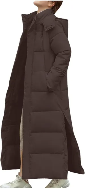 Hvyesh Womens Plus Size Long Down Jacket Quilted Long Puffer Jackets Warm Thicken Maxi Length Winter Coats Parka Outwear